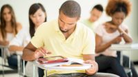 man studying in class